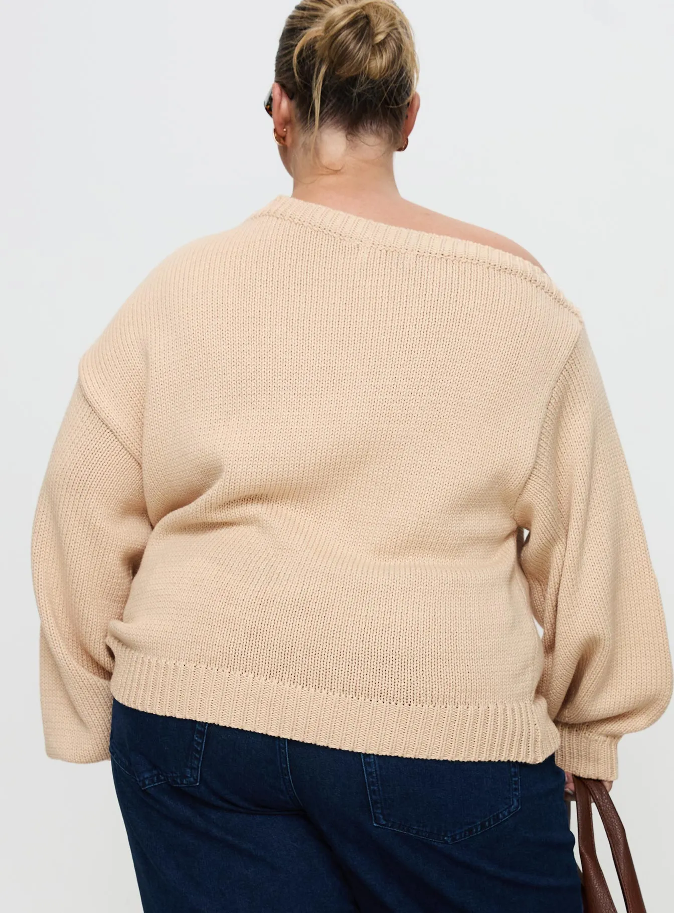 Jadynn Off Shoulder Knit Sweater Cream Curve