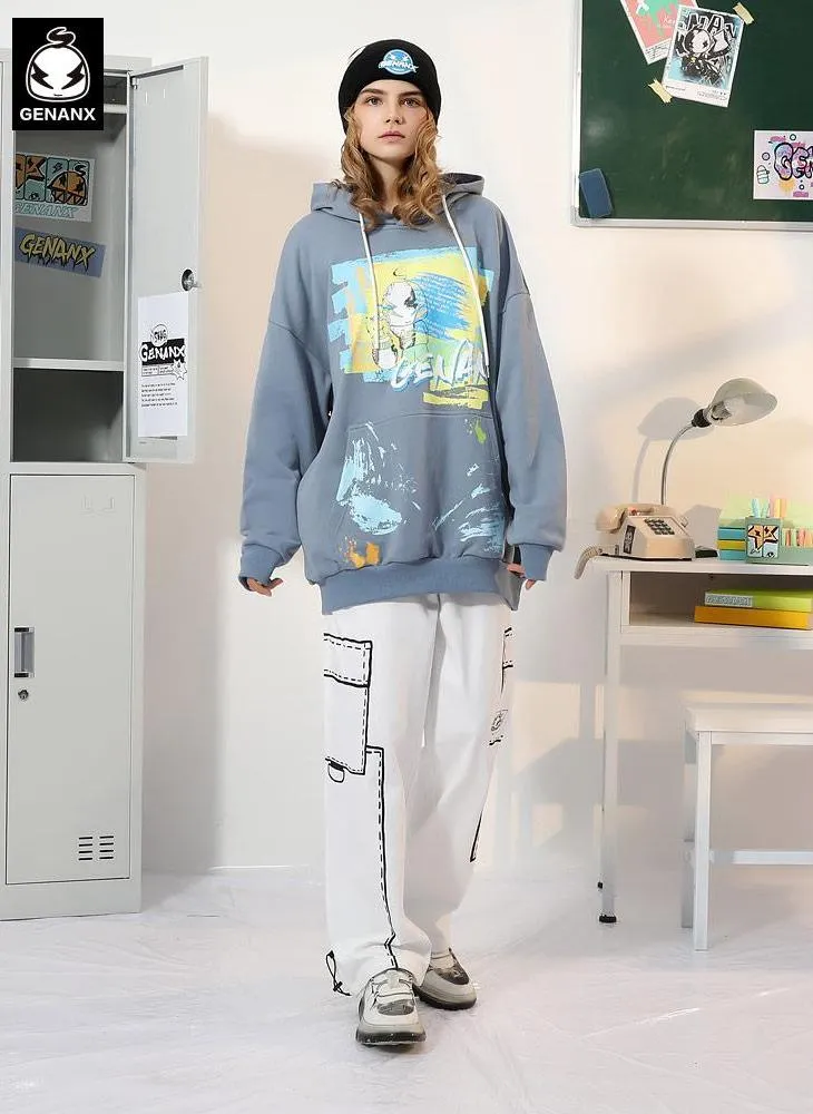 Letter Graffiti Print Kangaroo Pocket Hoodies