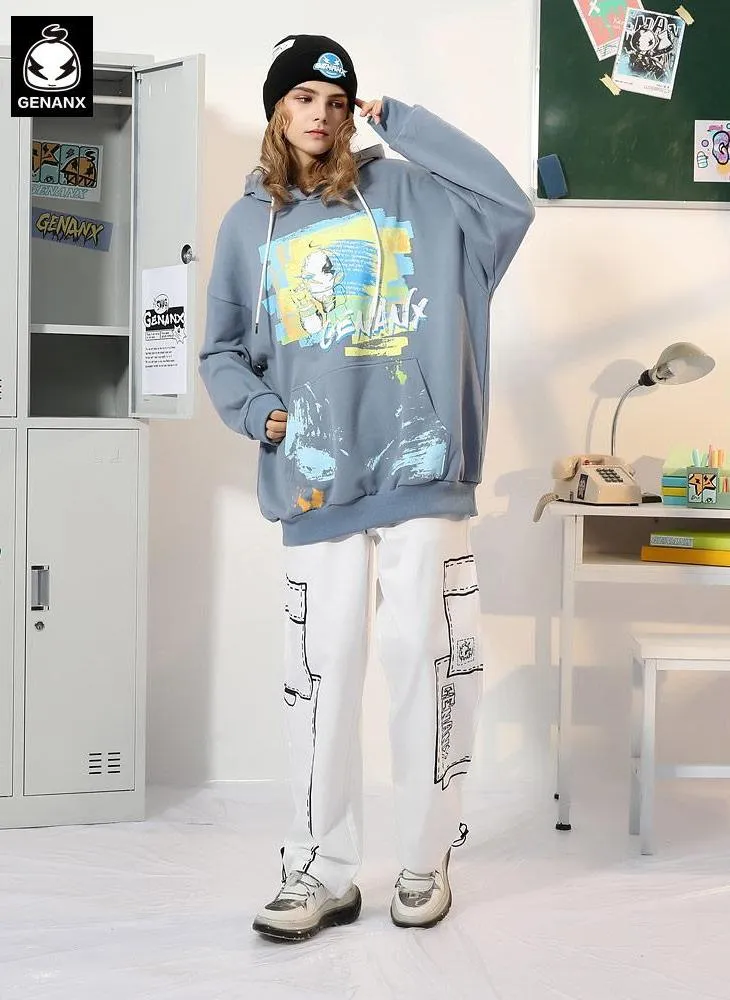 Letter Graffiti Print Kangaroo Pocket Hoodies