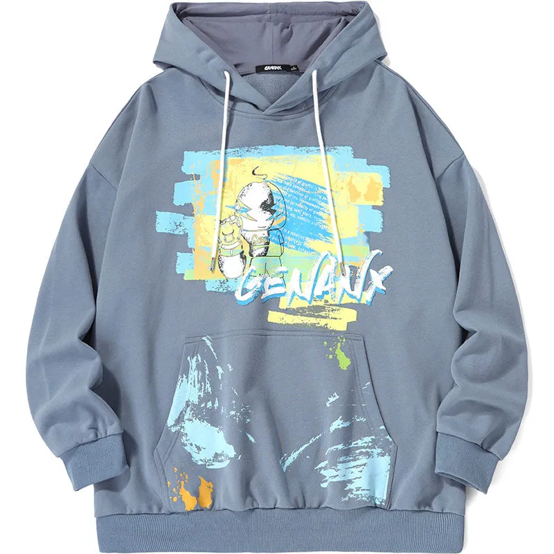 Letter Graffiti Print Kangaroo Pocket Hoodies