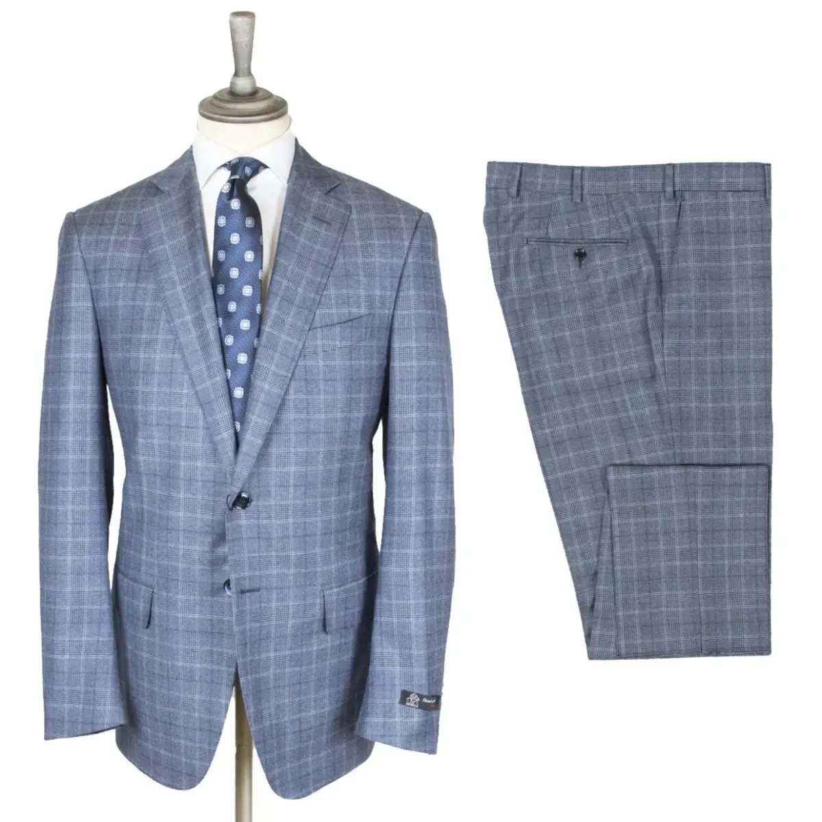 Light Blue Prince of Wales Check Wool Suit