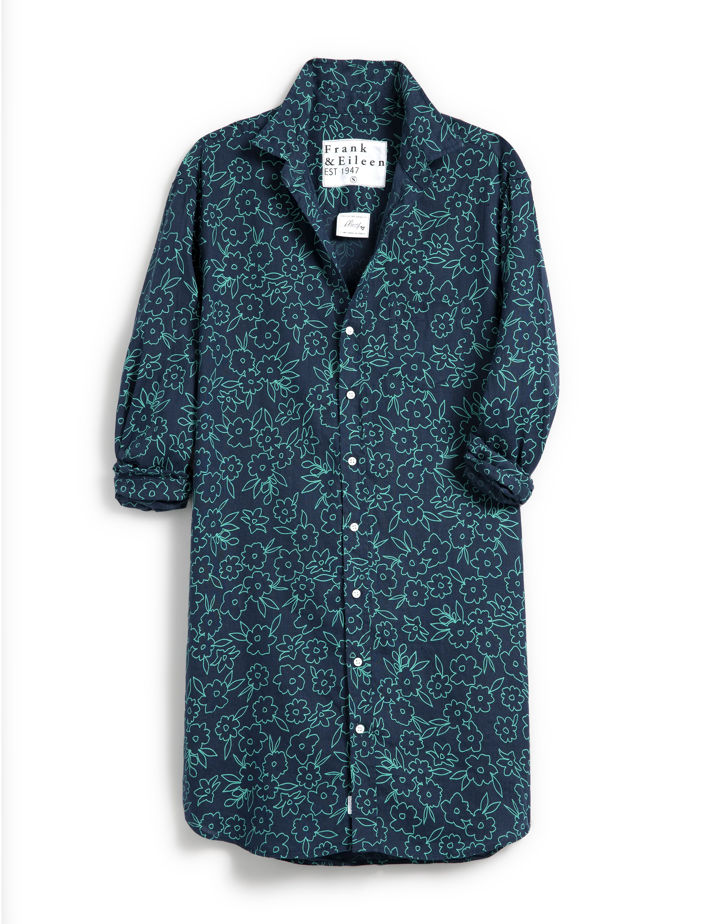 MARY Navy with Green Floral, Classic Linen