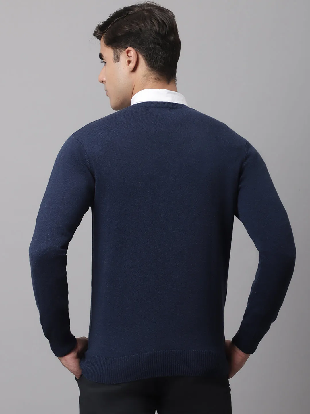 Men Navy Melange Sweater