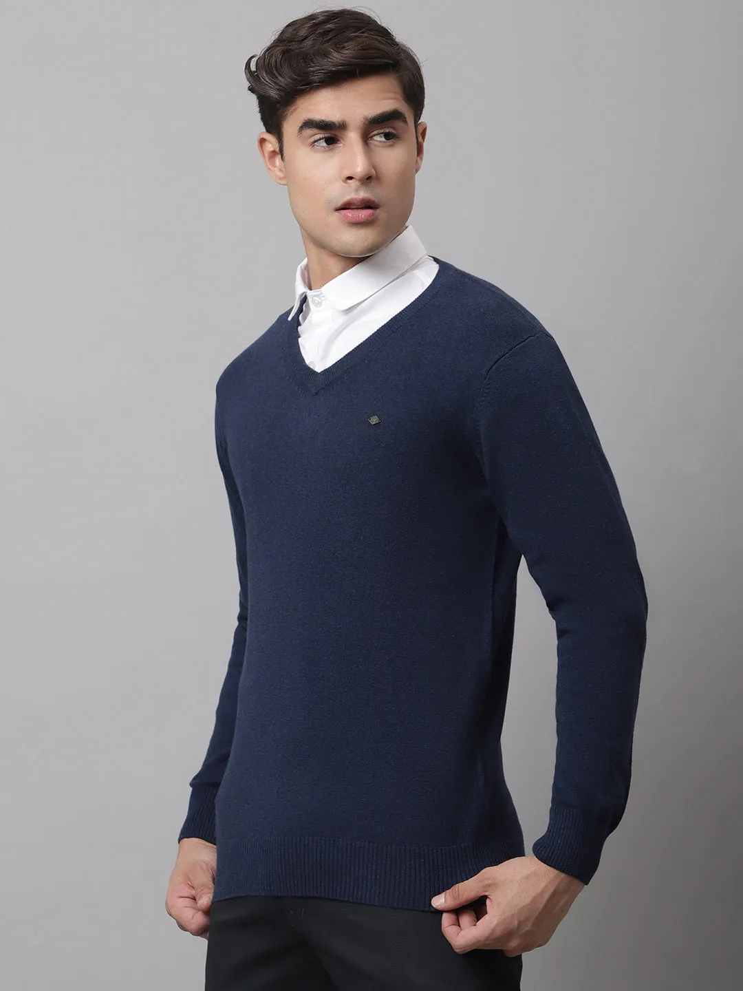 Men Navy Melange Sweater