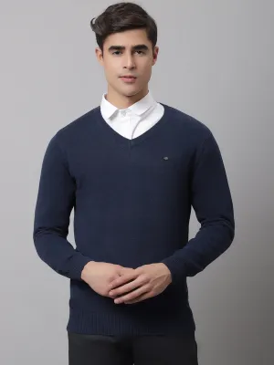 Men Navy Melange Sweater