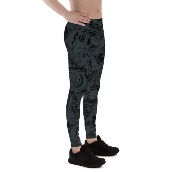 Men's Auto Parts Inspired Performance Leggings - Jet Black