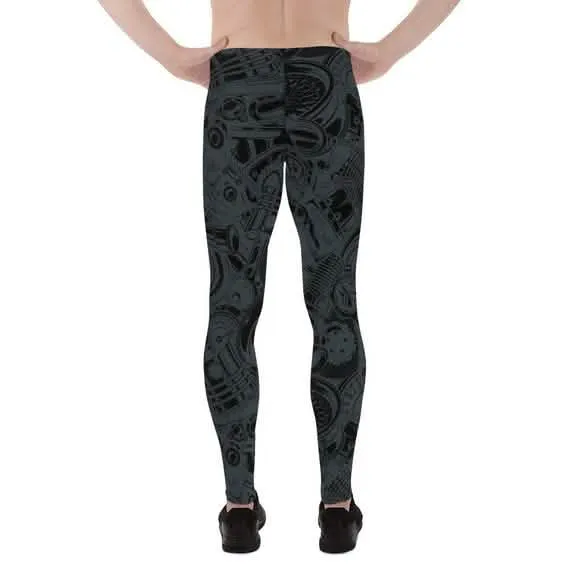 Men's Auto Parts Inspired Performance Leggings - Jet Black