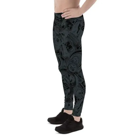 Men's Auto Parts Inspired Performance Leggings - Jet Black