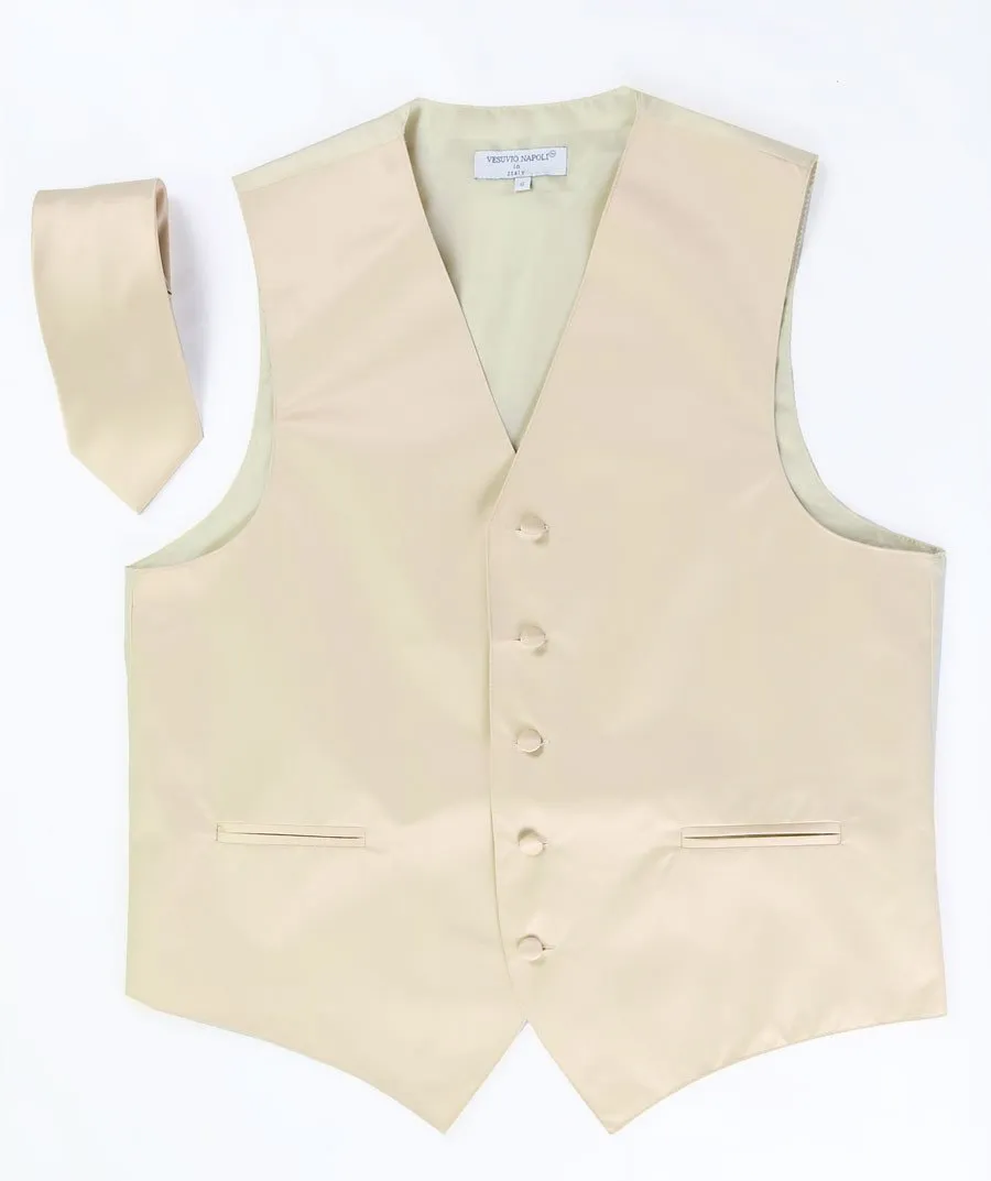 Men's Beige Satin Vest with Necktie