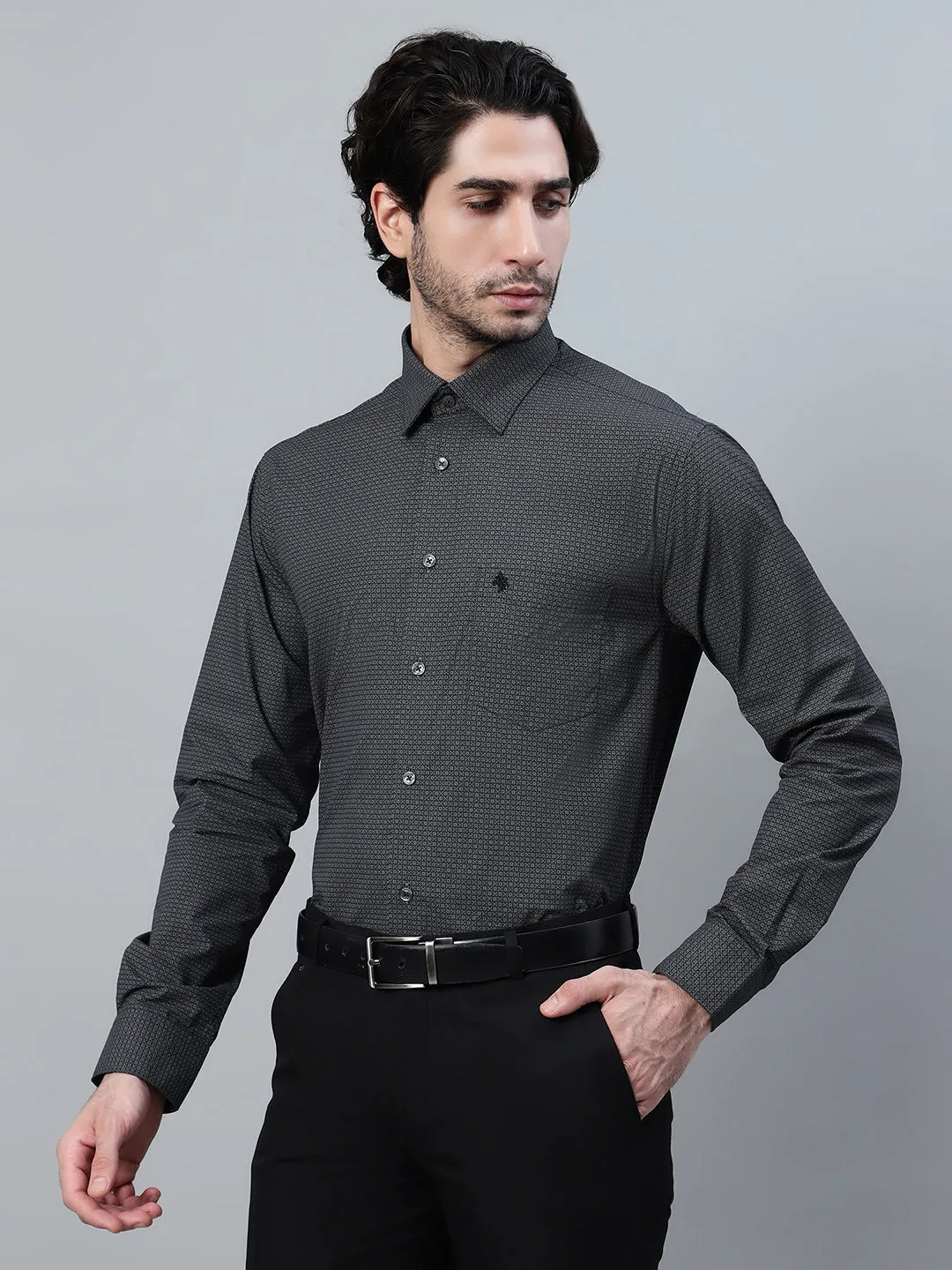 Men's Black Printed Full Sleeve Formal Shirt