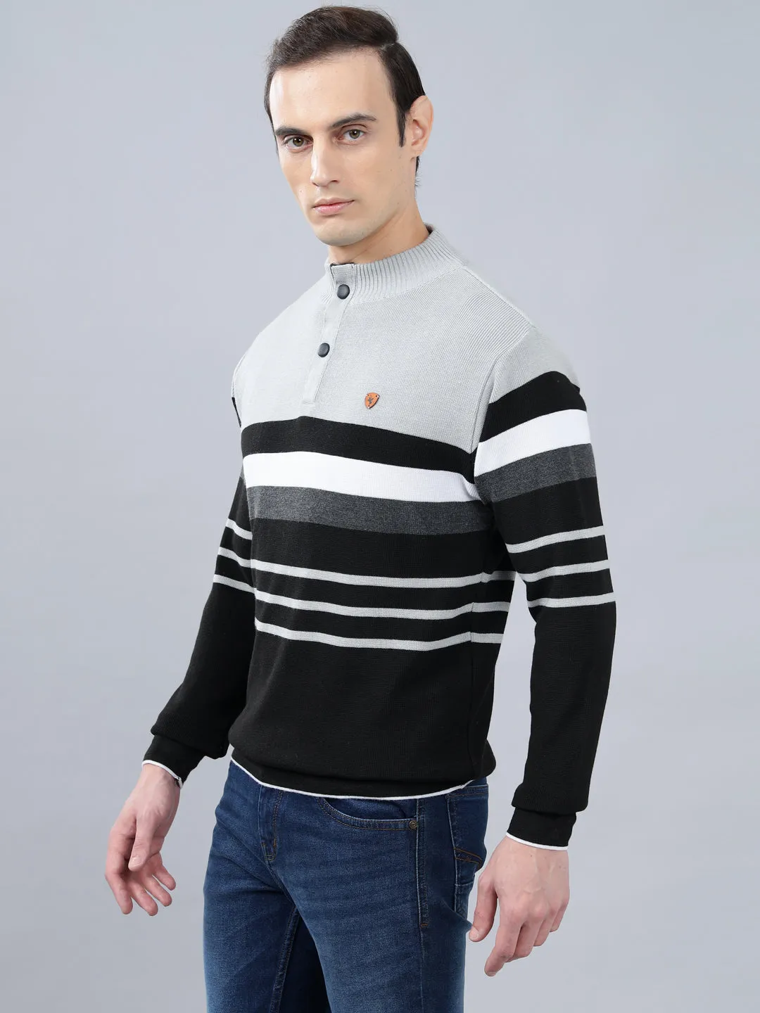 Men's Black Striped Full Sleeve Sweater