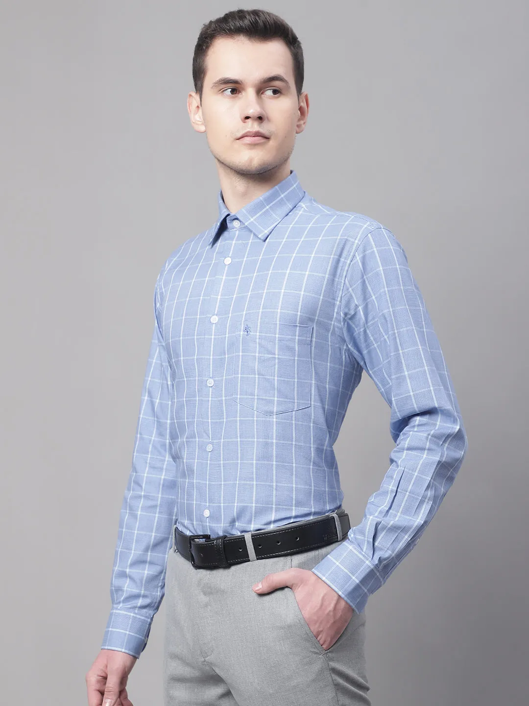 Men's Blue Formal Medium Checks Full Sleeve Shirt