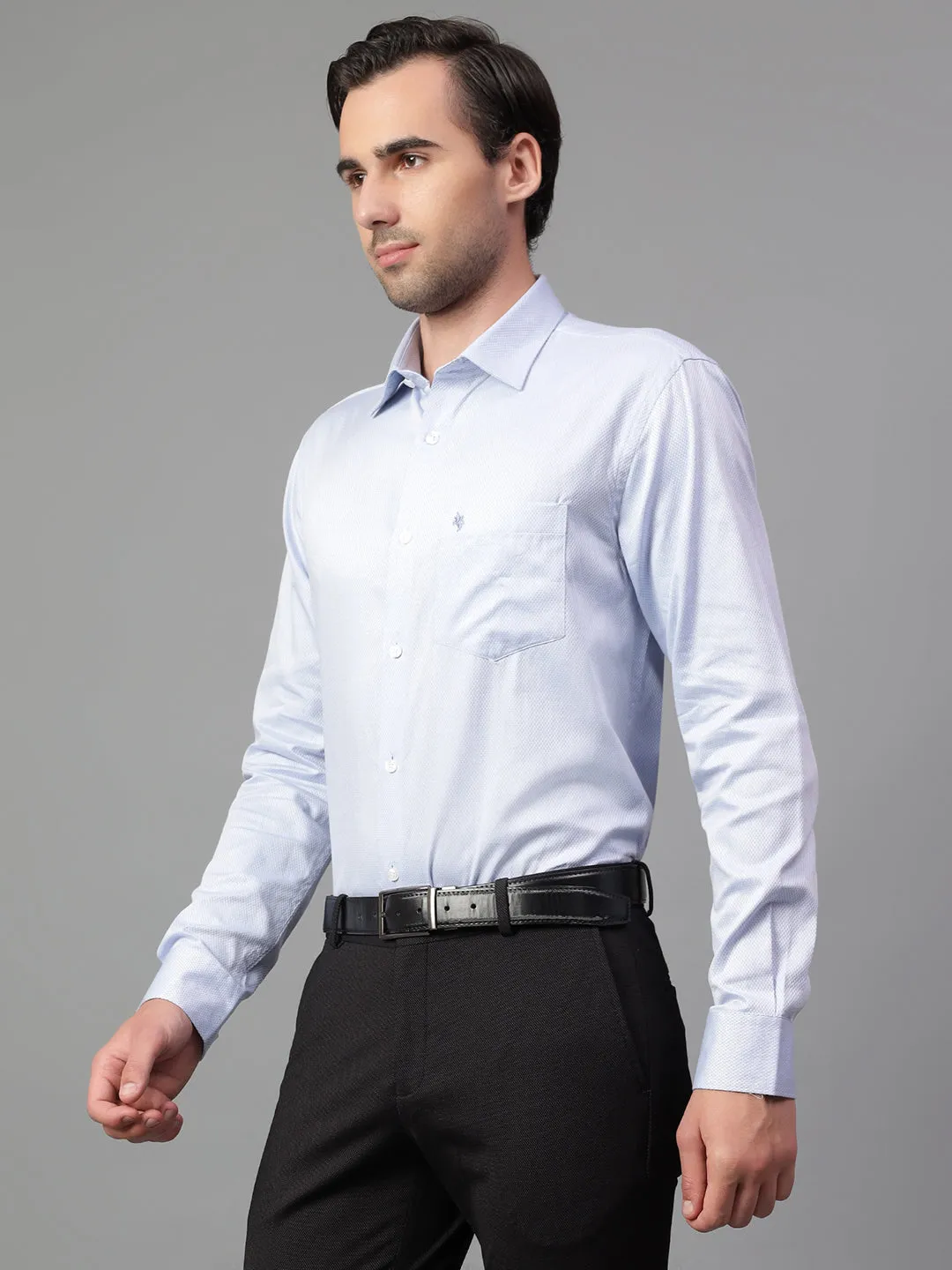 Men's Blue Self Design Full Sleeve Formal Shirt