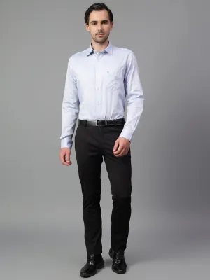 Men's Blue Self Design Full Sleeve Formal Shirt