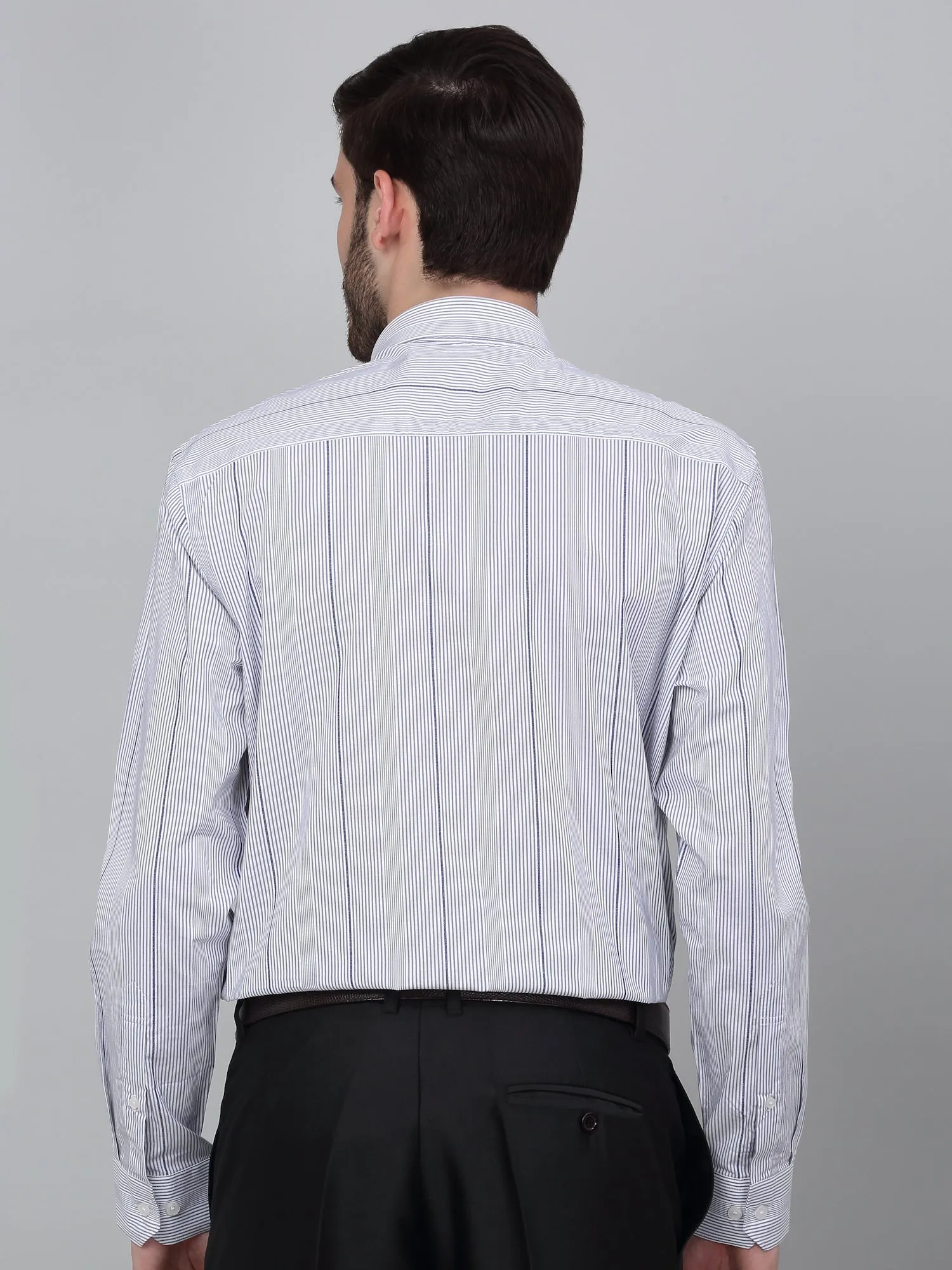 Men's Blue Striped Full Sleeve Formal Shirt