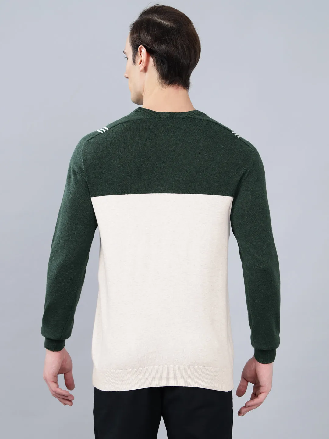 Men's Color Block Ecru Full Sleeve Sweater