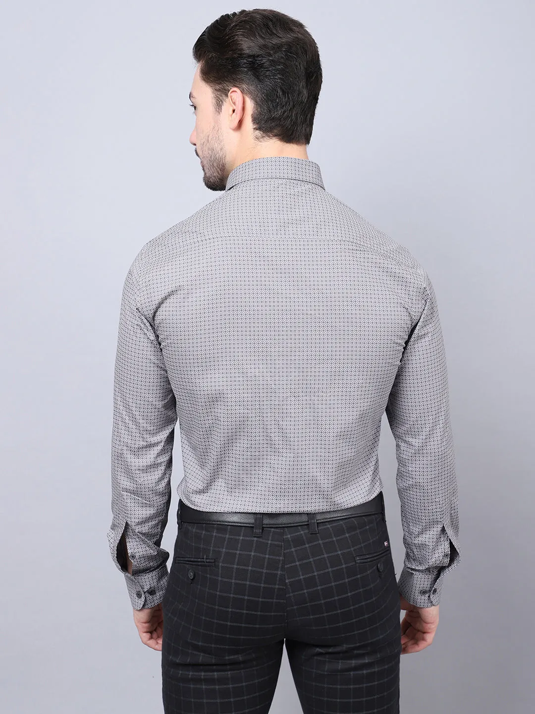 Men's Grey  Formal Geometric Print Full Sleeve Shirt