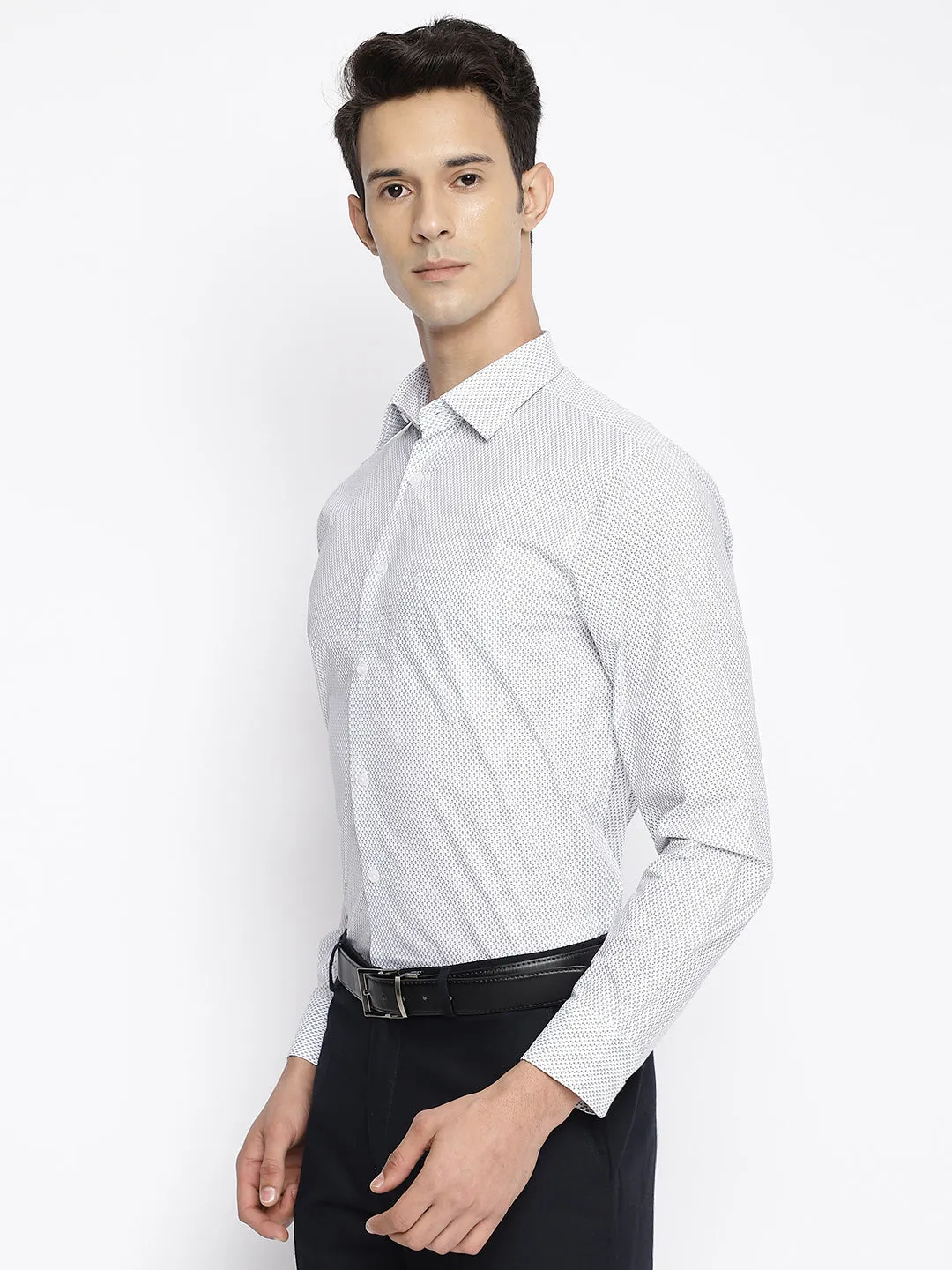 Men's Grey Formal Geometric Print Full Sleeve Shirt