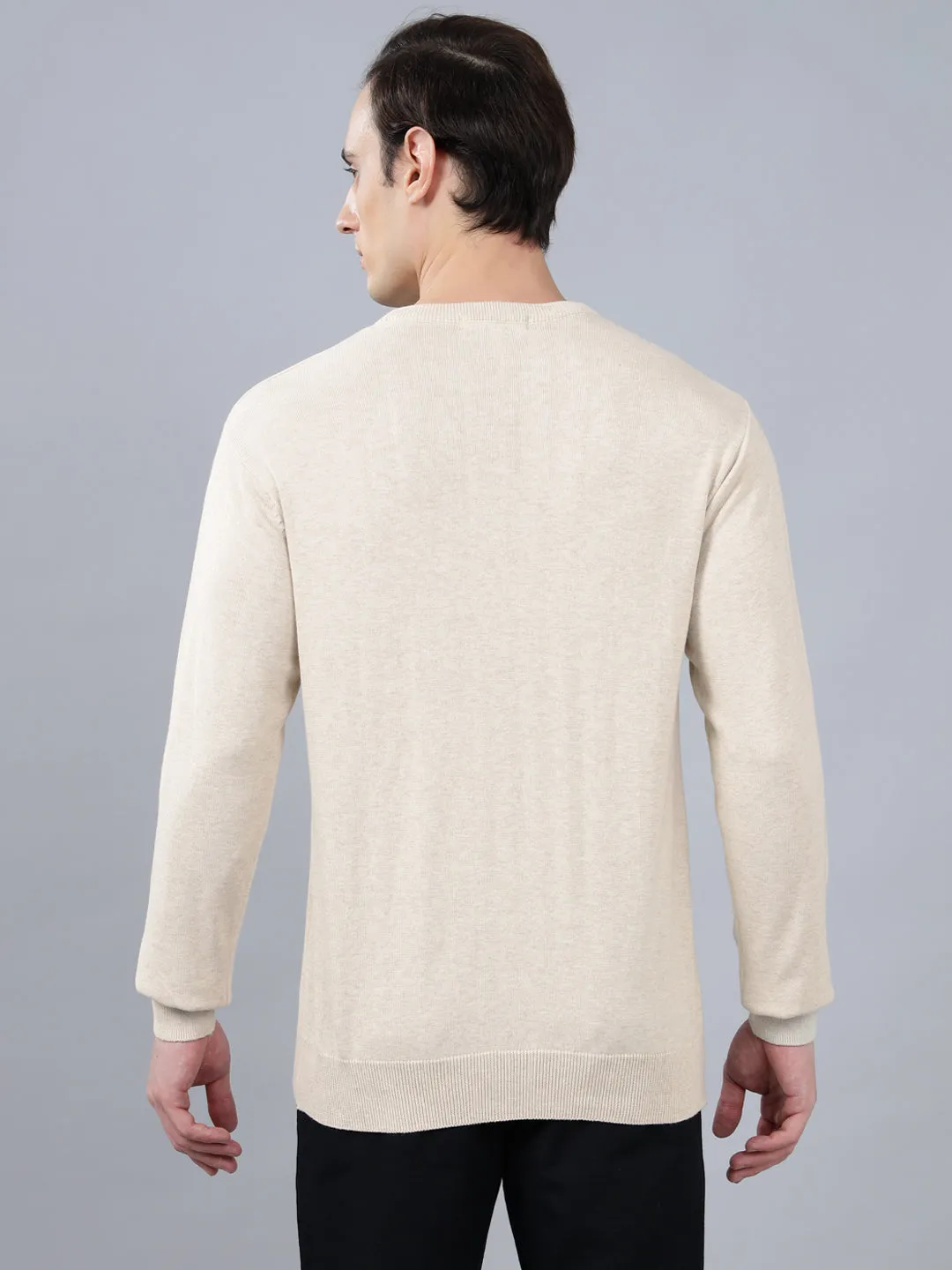 Men's Ivory Solid Full Sleeve Sweater