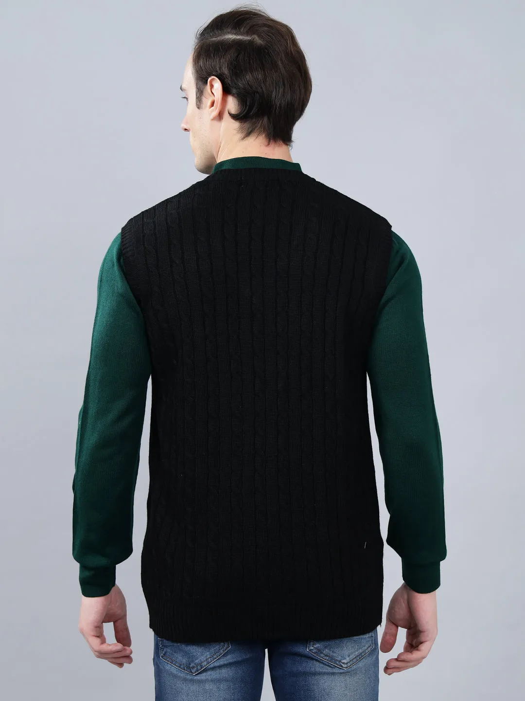 Men's Jacquard Black Sleeveless Sweater