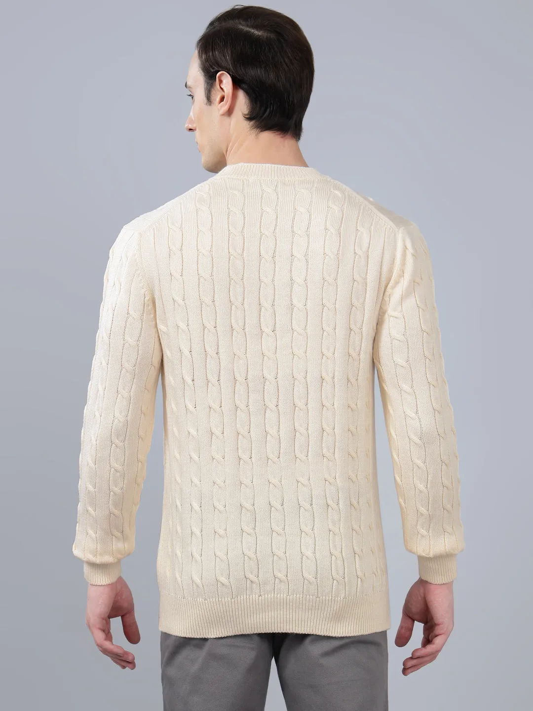 Men's Jacquard Ivory Full Sleeve Sweater