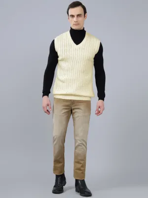 Men's Jacquard Off White Sleeveless Sweater