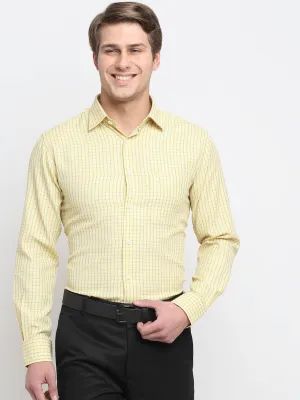 Men's Lemon Yellow Formal Small Checks Full Sleeve Shirt