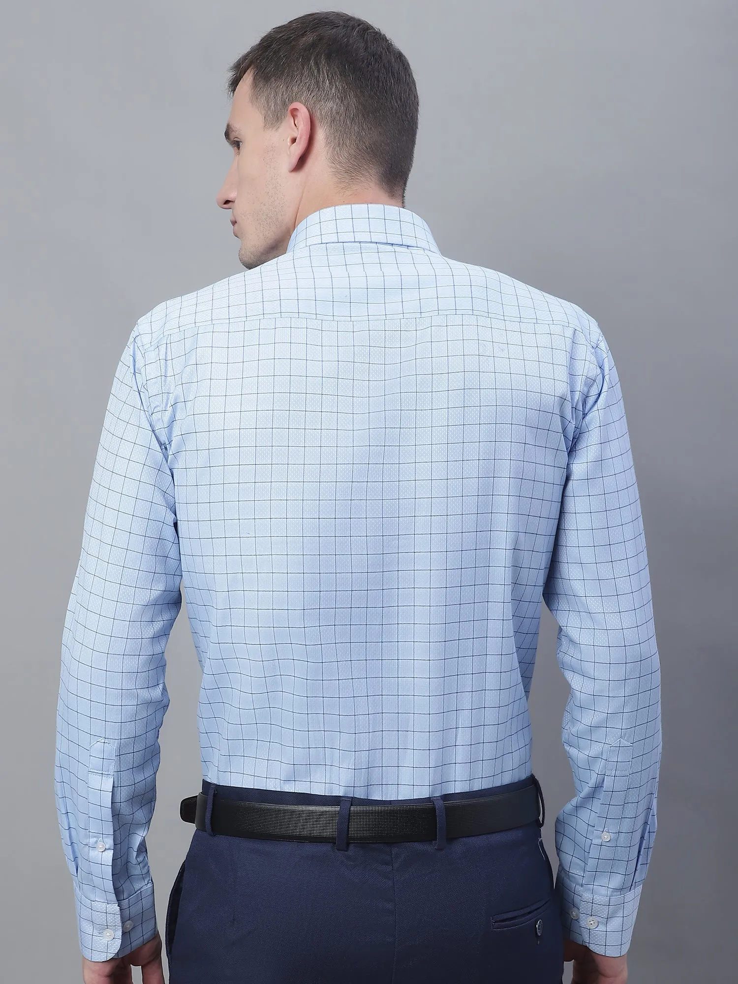 Men's Light Blue Formal Medium Checks Textured Full Sleeve Shirt