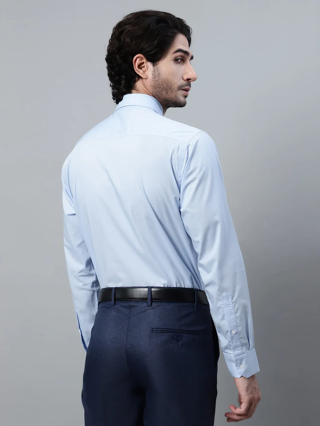 Men's Light Blue Formal Plain Full Sleeve Shirt