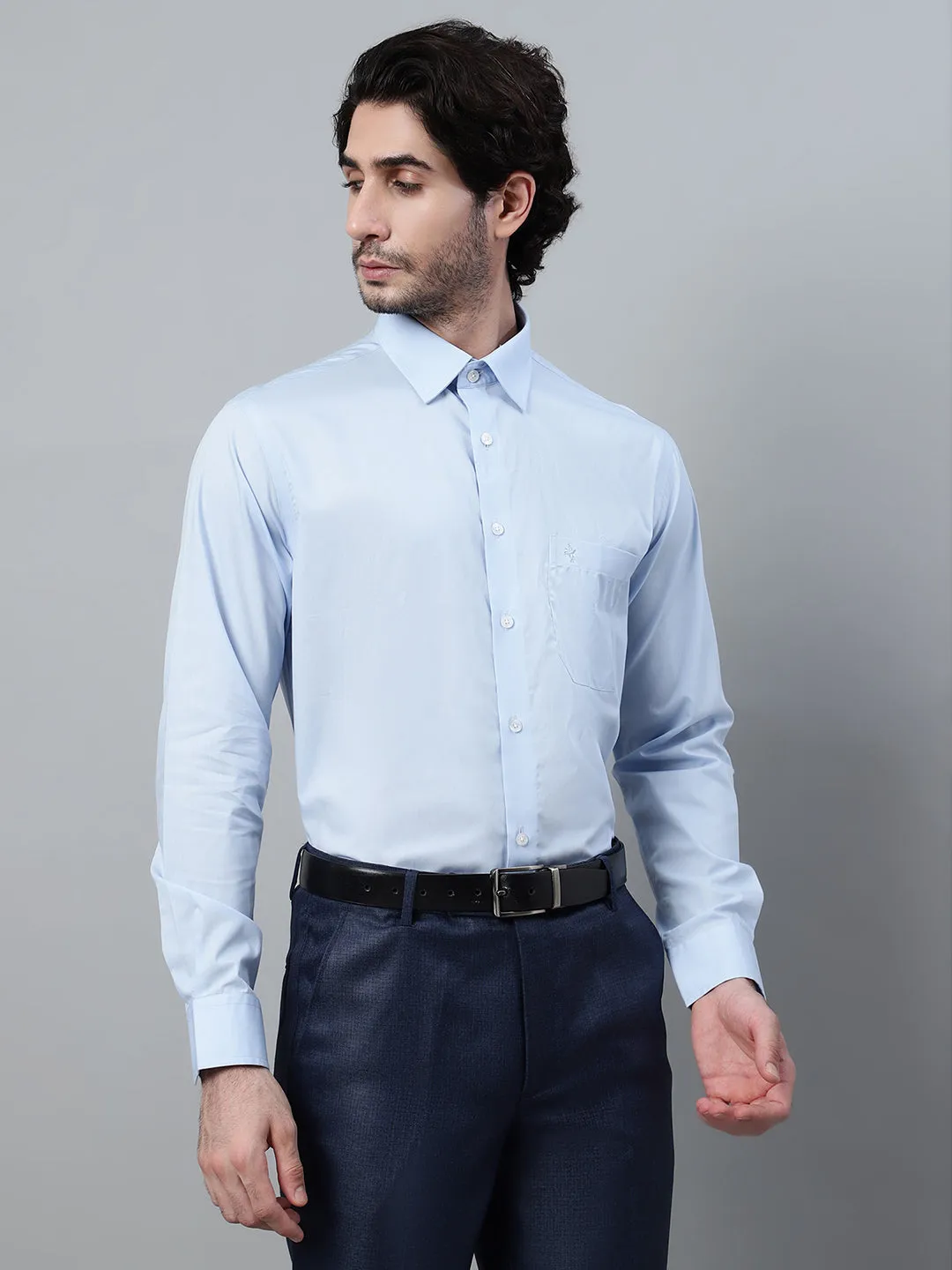 Men's Light Blue Formal Plain Full Sleeve Shirt