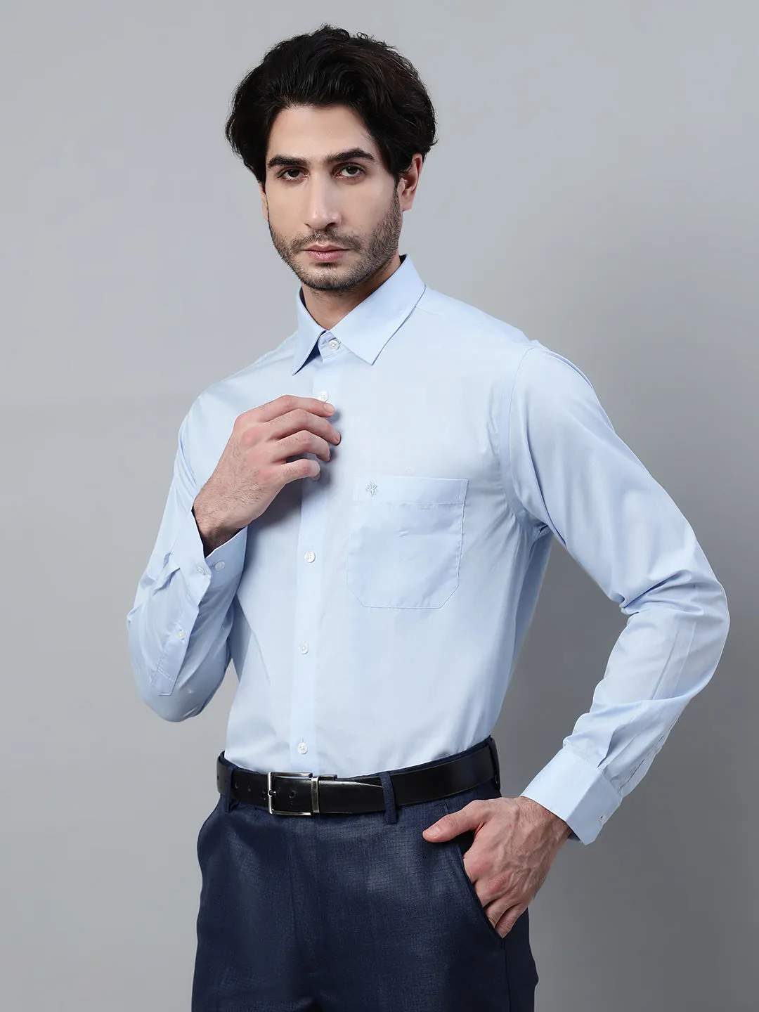 Men's Light Blue Formal Plain Full Sleeve Shirt