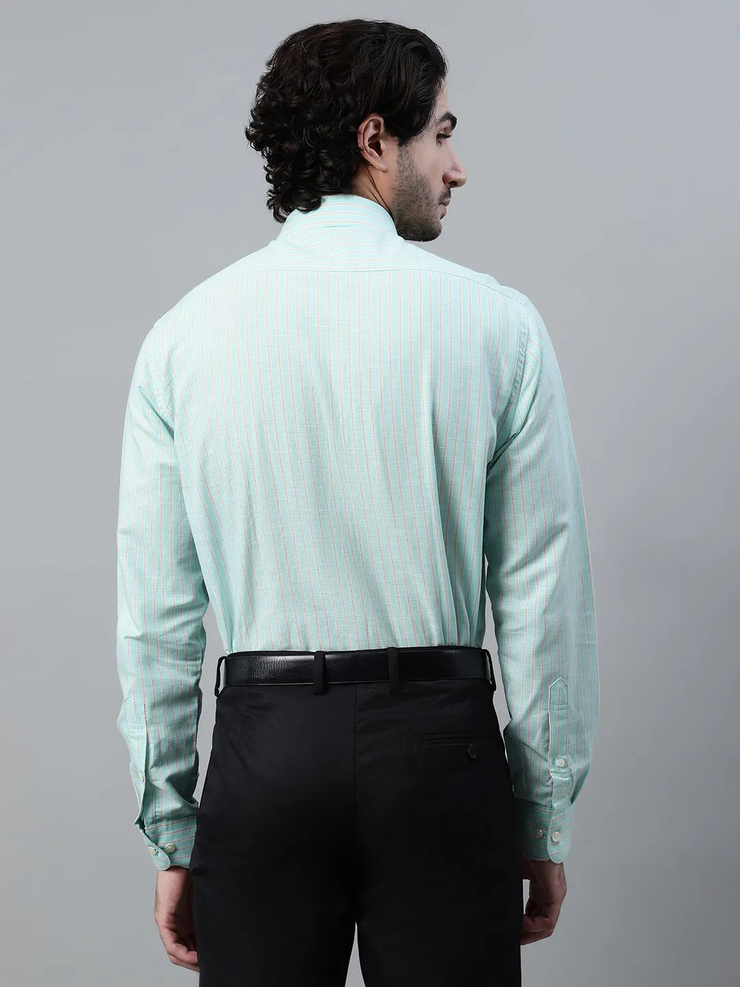 Men's Light Green Formal Narrow Stripe Full Sleeve Shirt