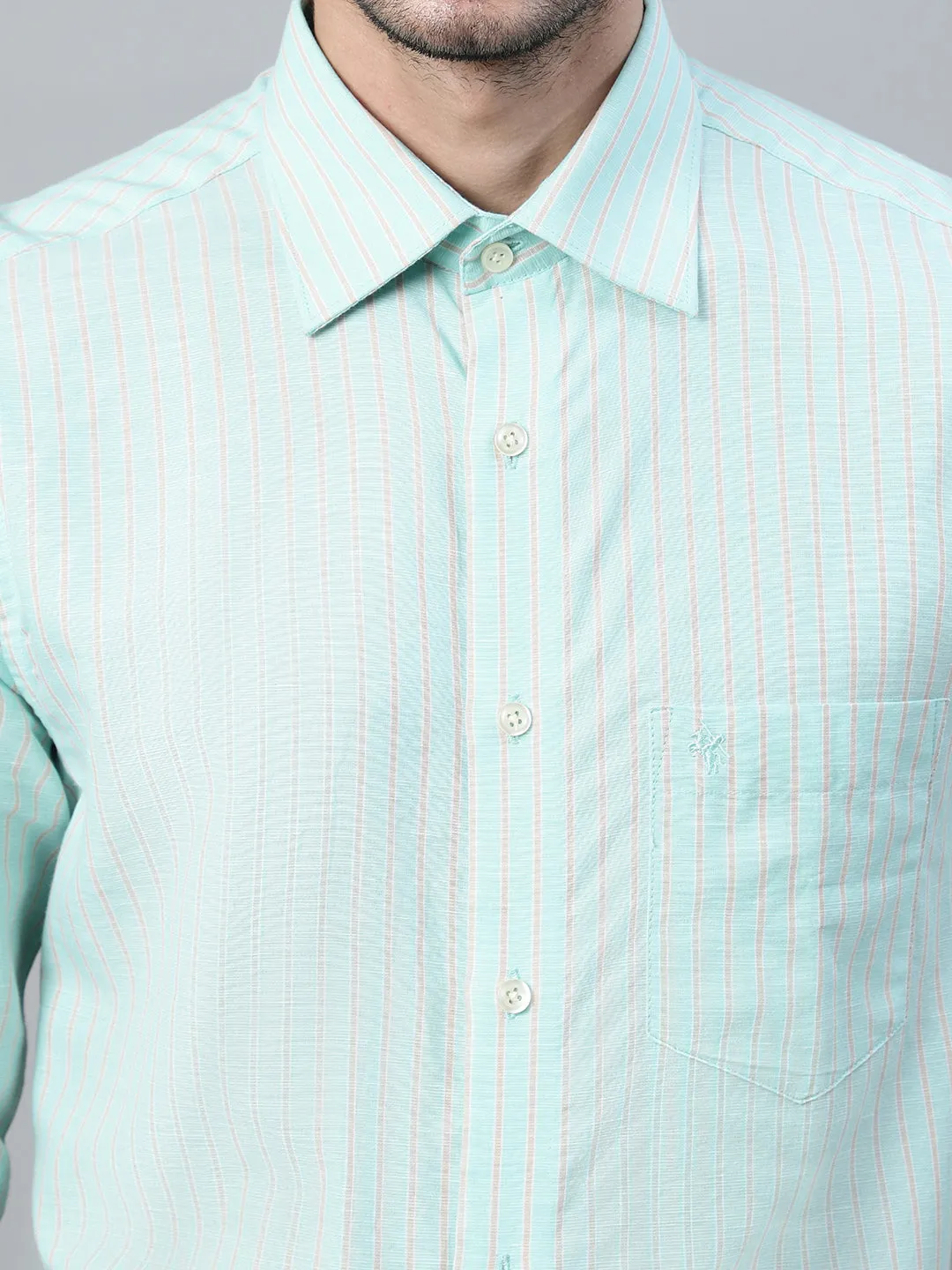 Men's Light Green Formal Narrow Stripe Full Sleeve Shirt