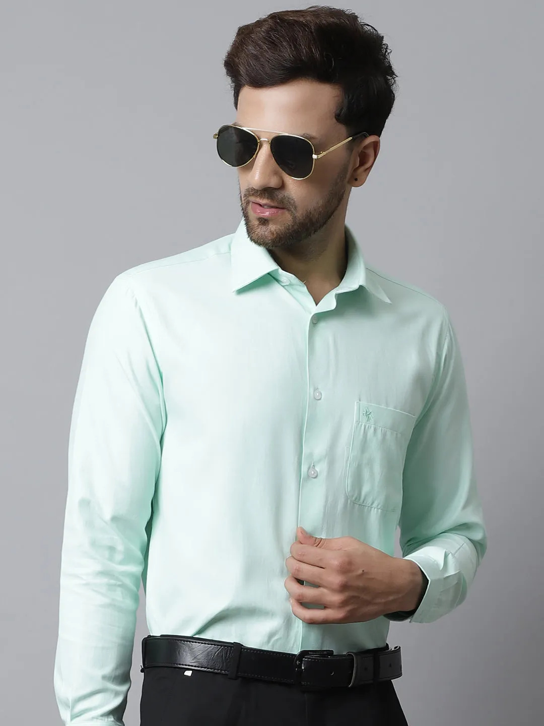 Men's Light Green Formal Plain Full Sleeve Shirt