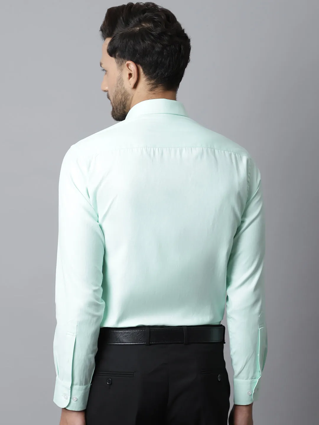 Men's Light Green Formal Plain Full Sleeve Shirt