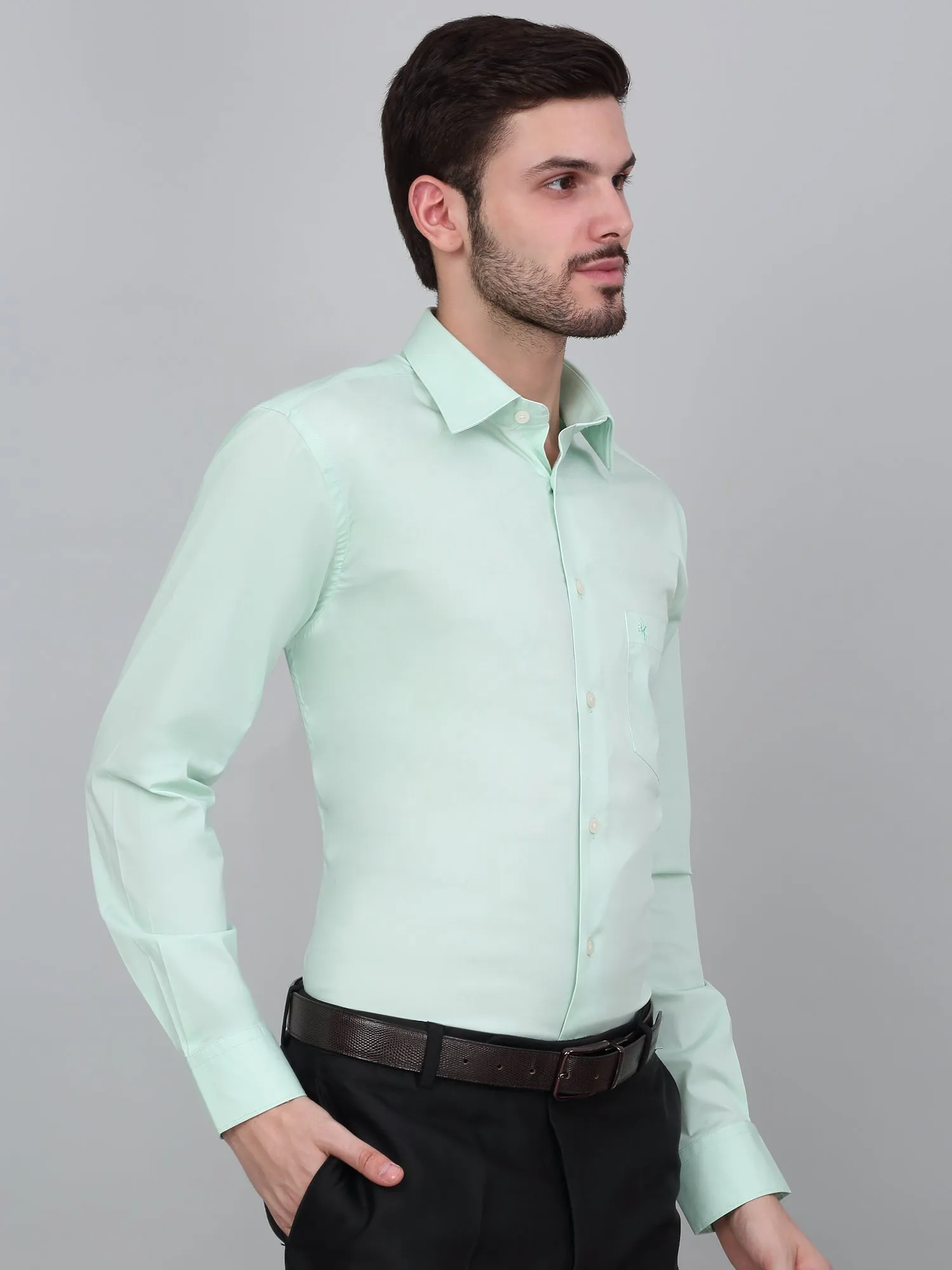 Men's Light Green Solid Full Sleeve Formal Shirt