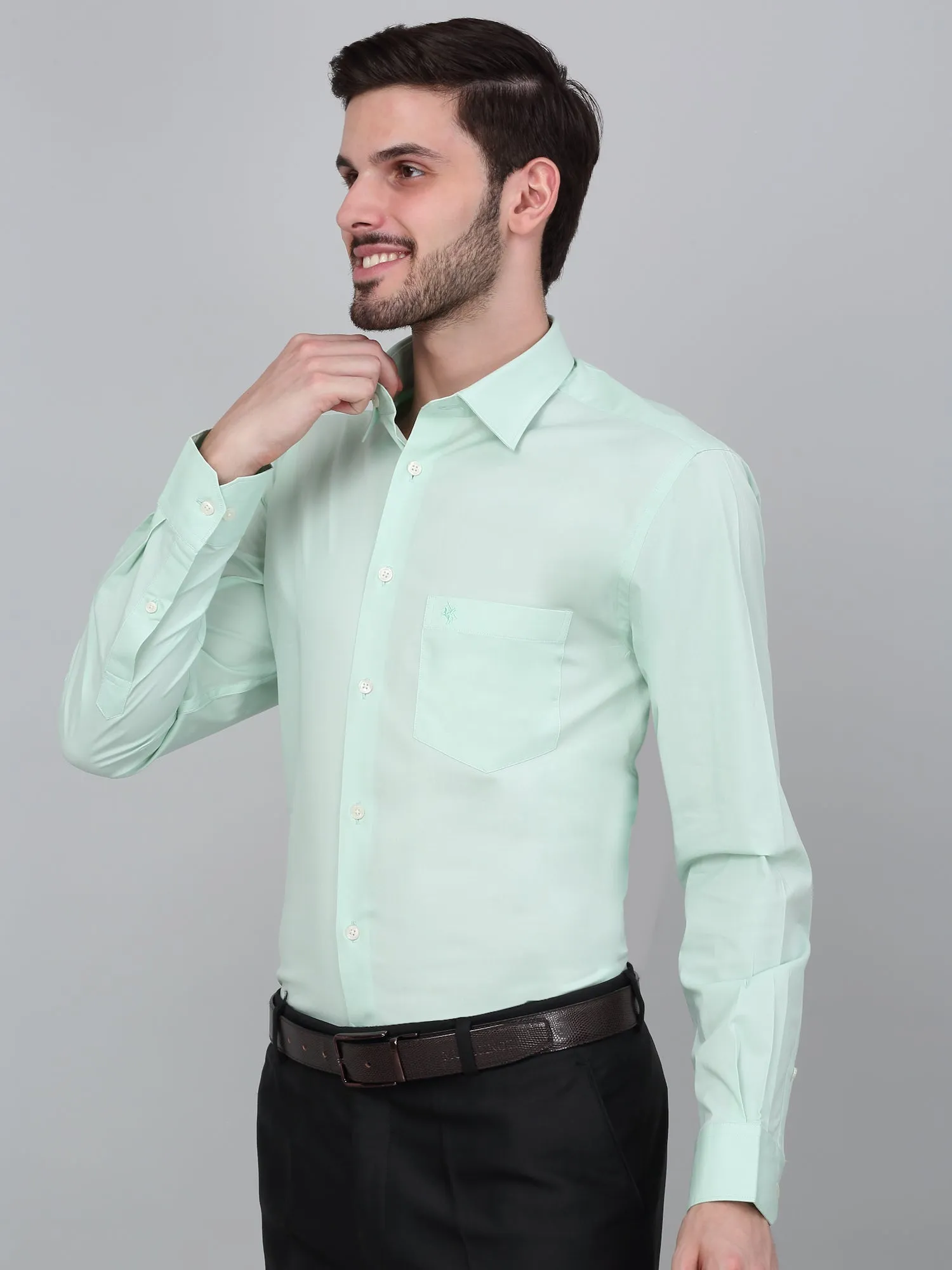 Men's Light Green Solid Full Sleeve Formal Shirt