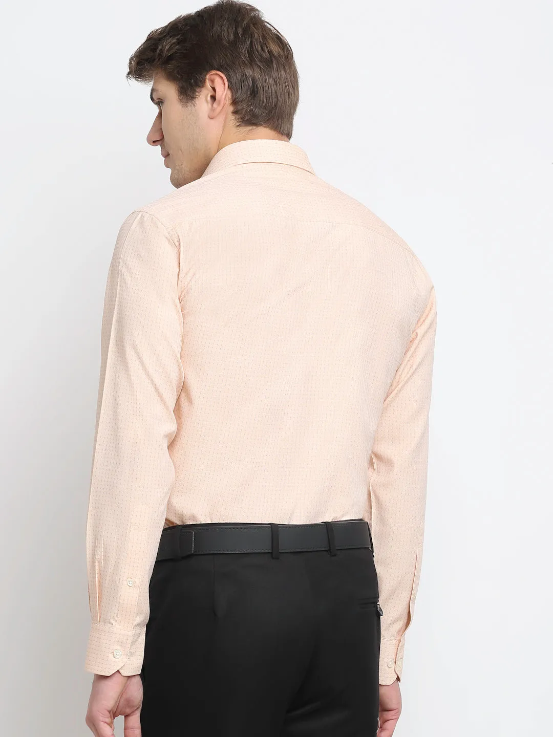 Men's Light Orange Formal Self Textured Full Sleeve Shirt