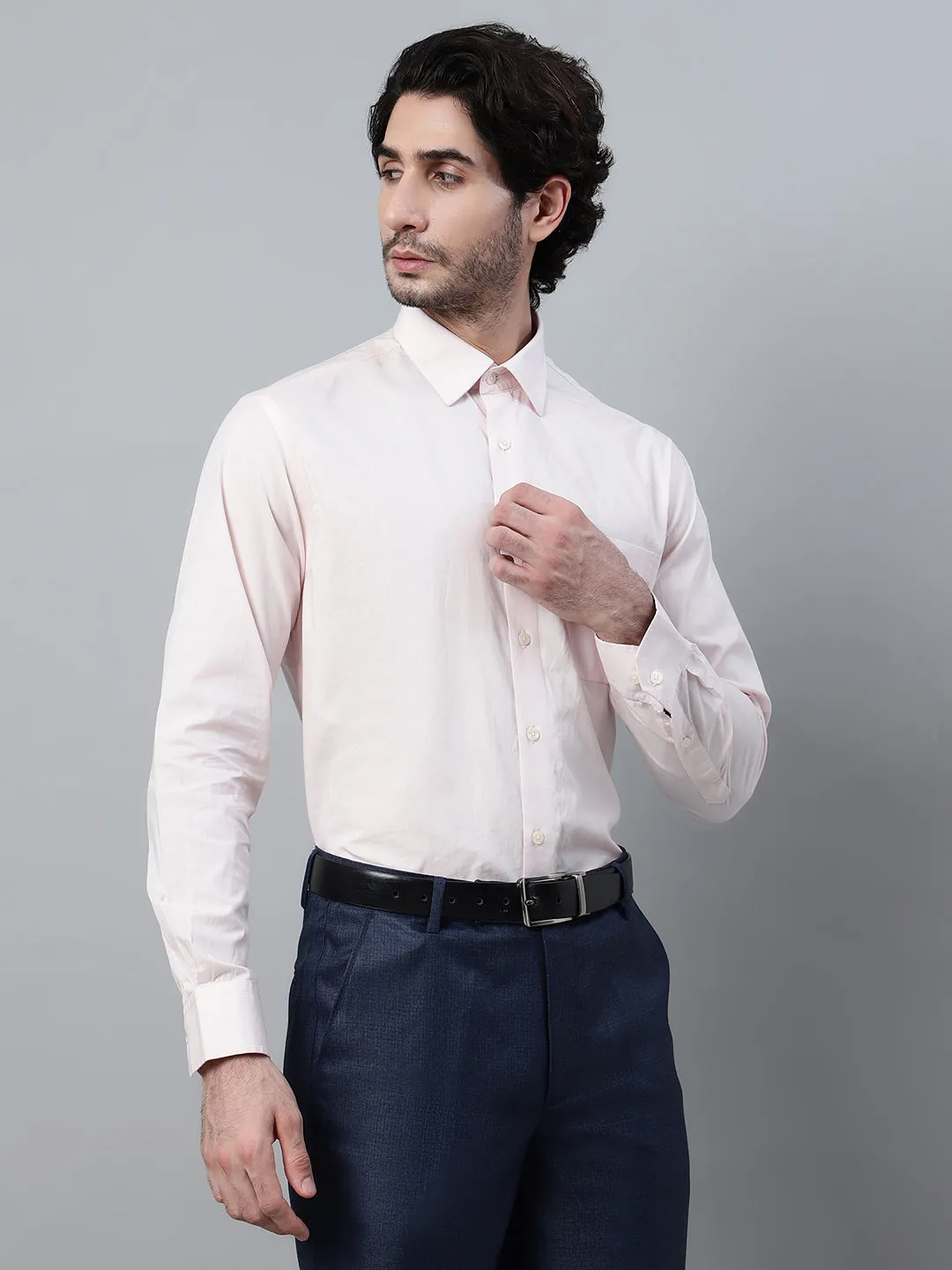 Men's Light Peach Formal Plain Full Sleeve Shirt