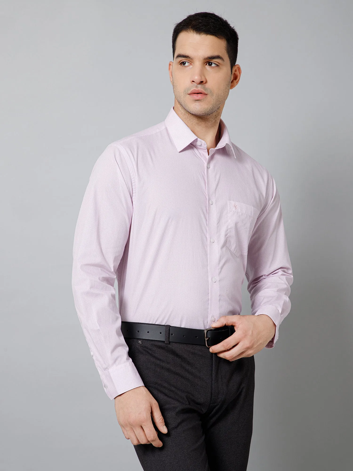 Men's Light Pink Formal Ditsy Print Full Sleeve Shirt