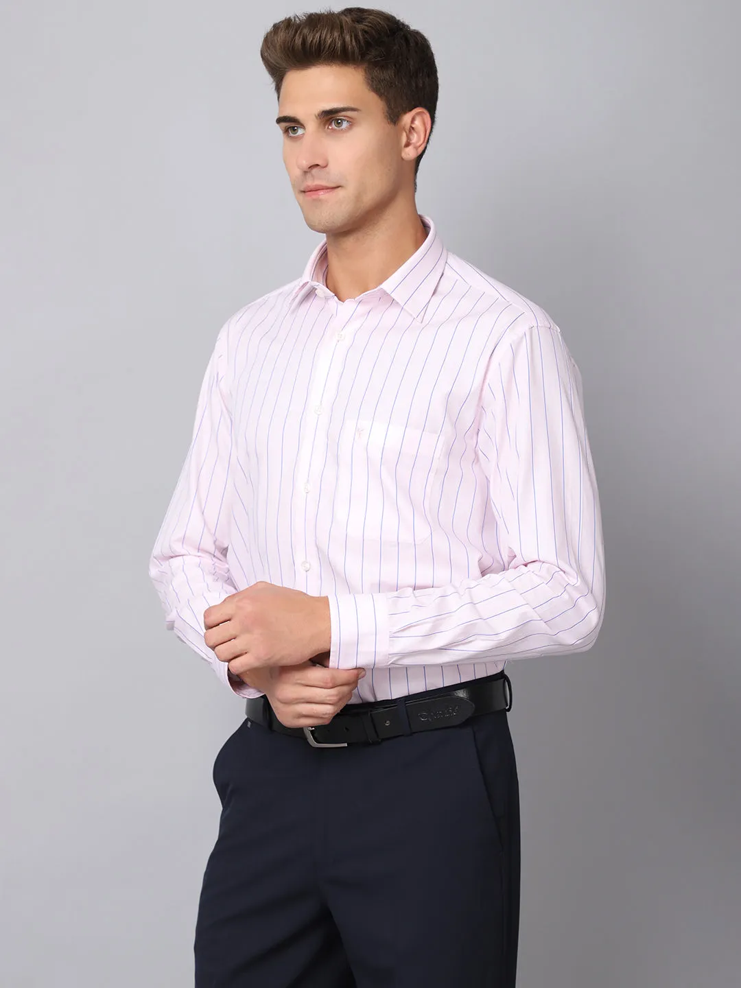 Men's Light Pink Formal Thin Stripe Full Sleeve Shirt