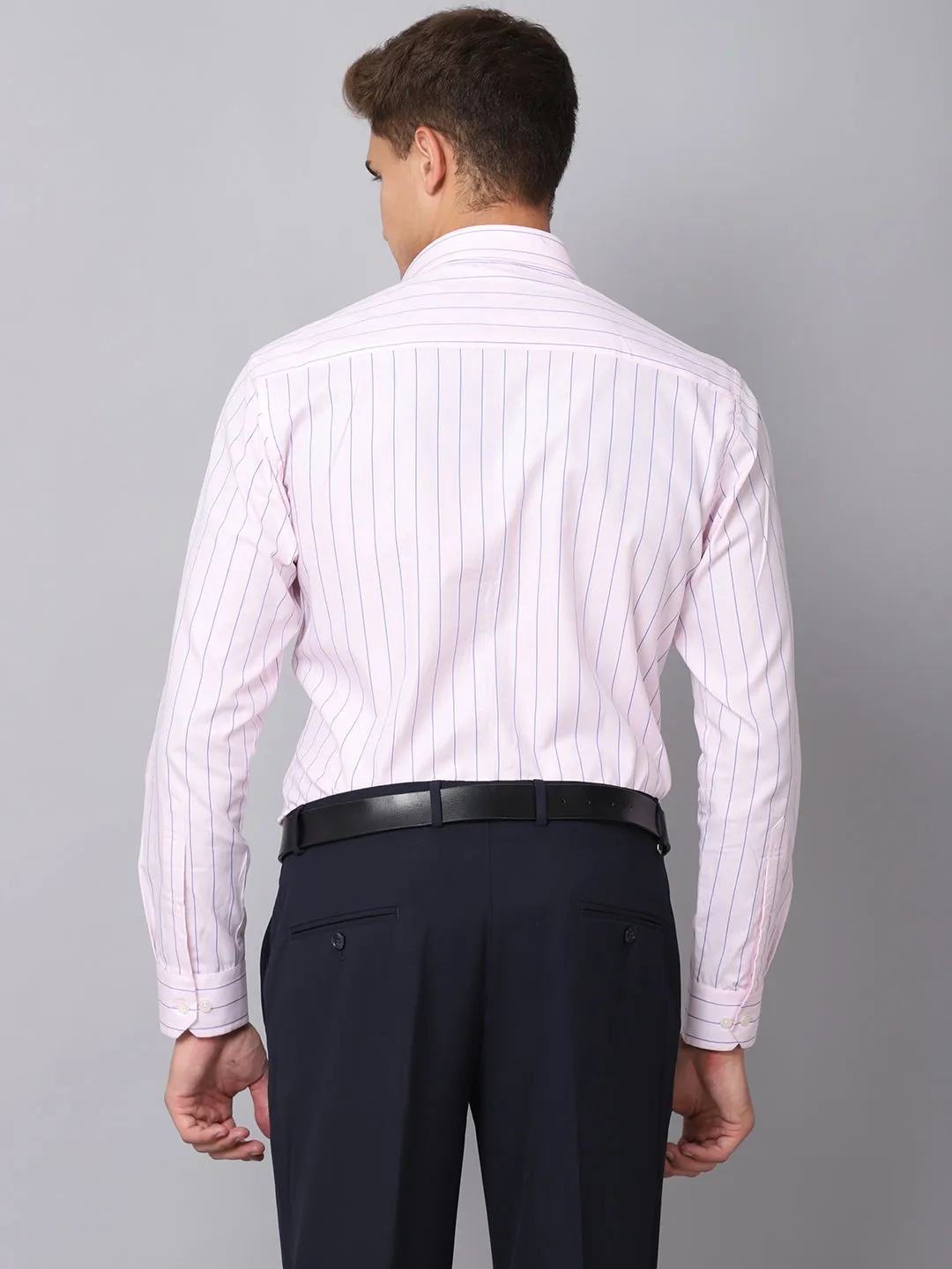 Men's Light Pink Formal Thin Stripe Full Sleeve Shirt