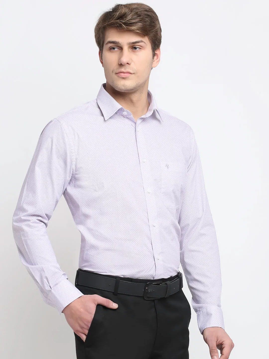 Men's Light Purple Formal Geometric Print Full Sleeve Shirt