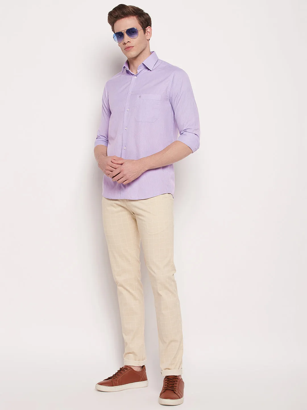 Men's Light Purple Formal Plain Full Sleeve Shirt