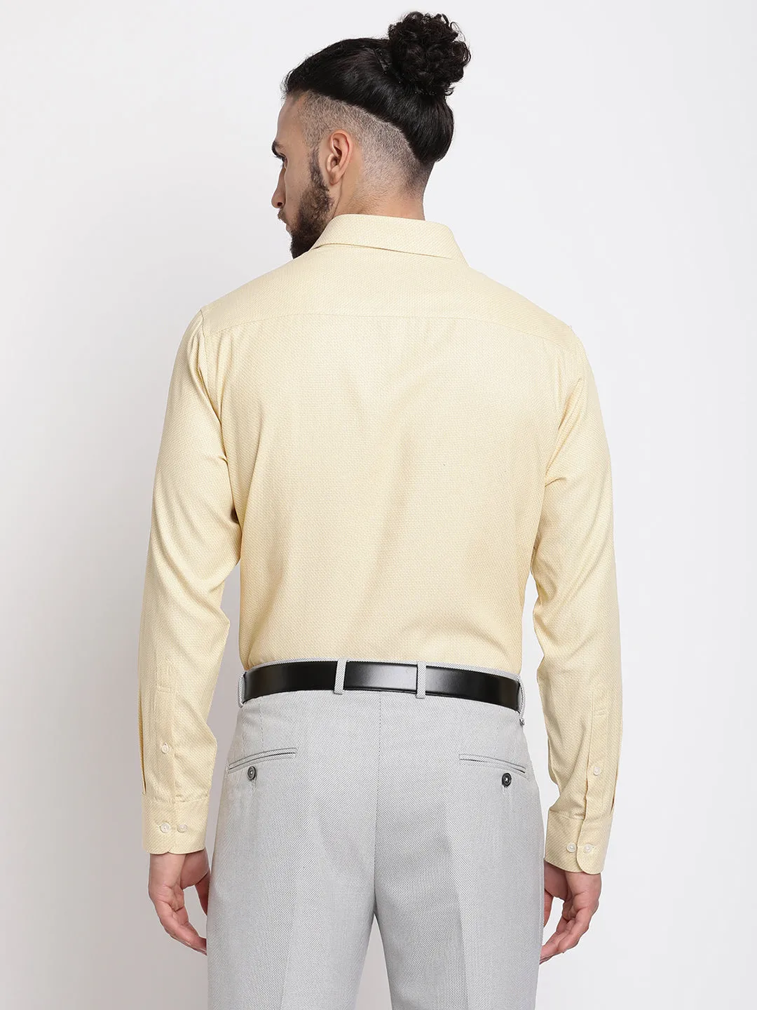 Men's Light Yellow Formal Self Textured Full Sleeve Shirt