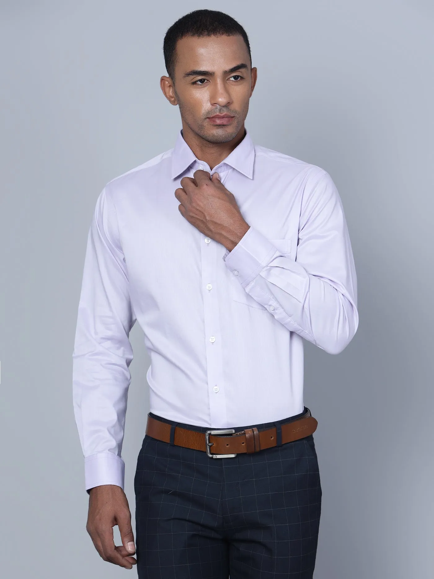 Men's Lilac Formal Plain Stretch Full Sleeve Shirt