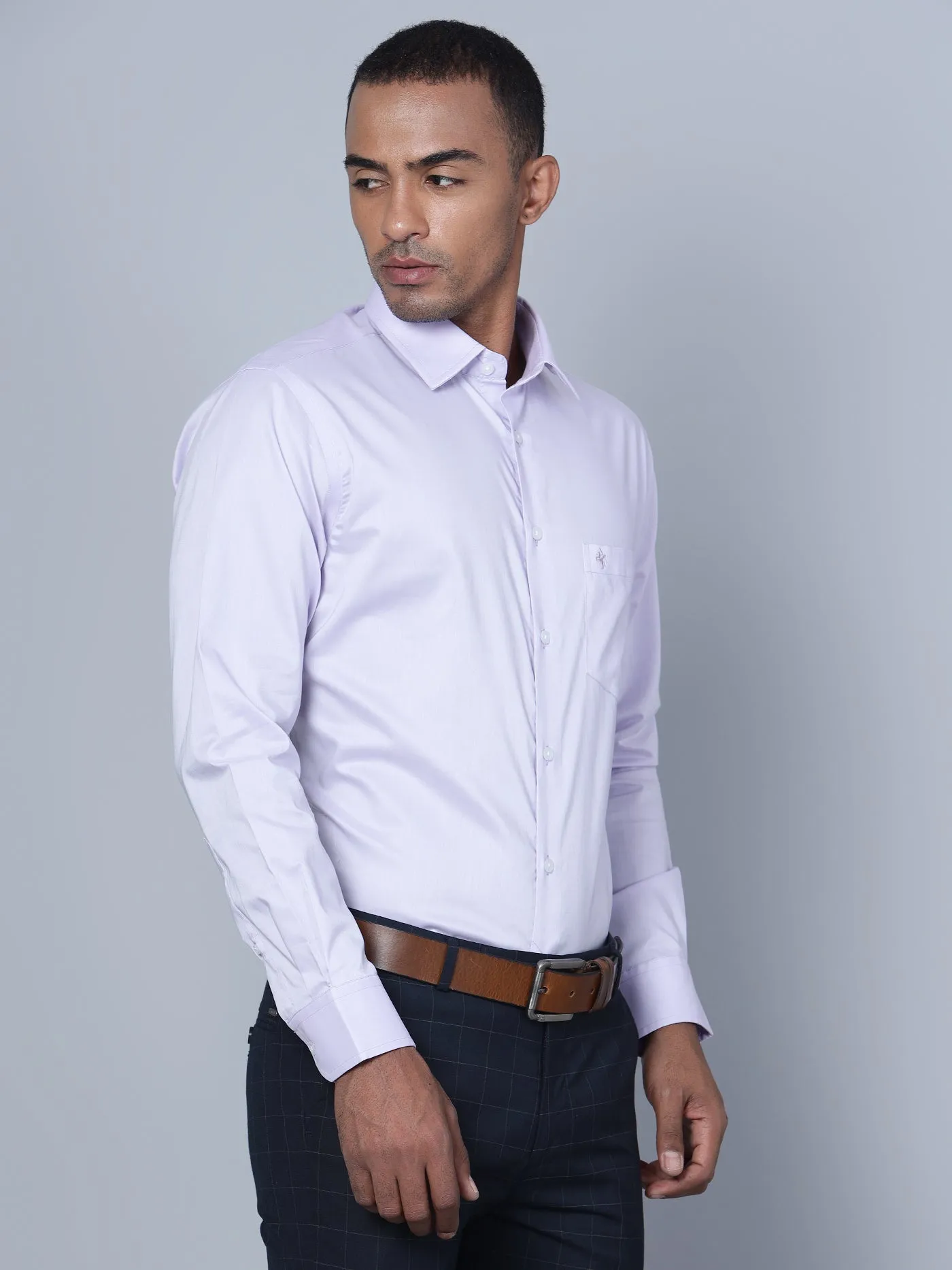 Men's Lilac Formal Plain Stretch Full Sleeve Shirt