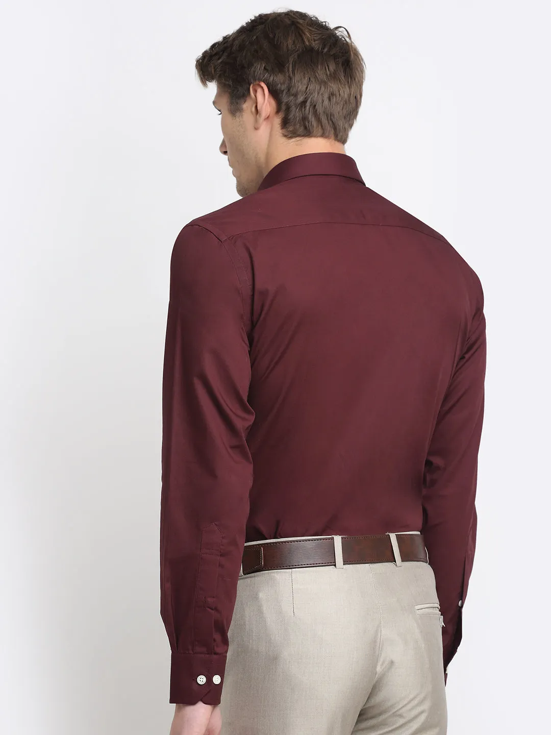 Men's Maroon Formal Plain Full Sleeve Shirt