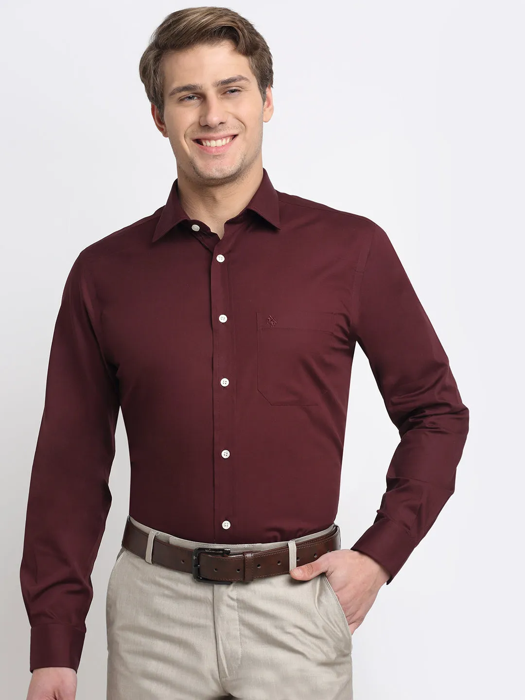 Men's Maroon Formal Plain Full Sleeve Shirt