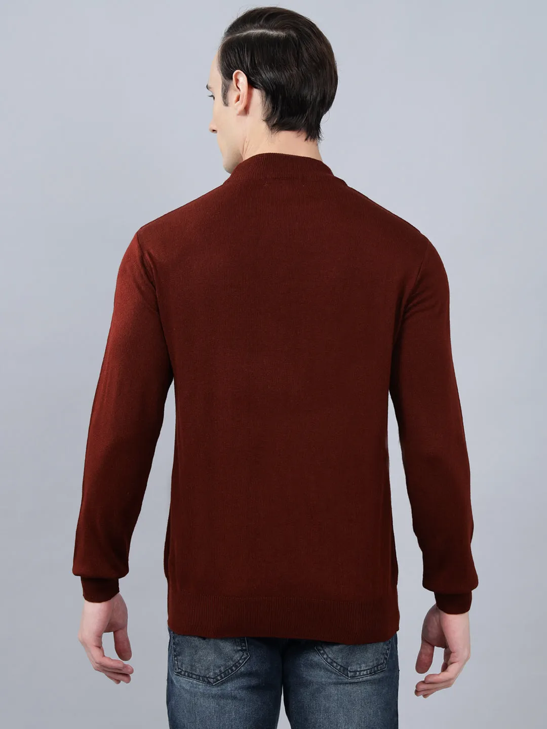 Men's Maroon Solid Full Sleeve Sweater